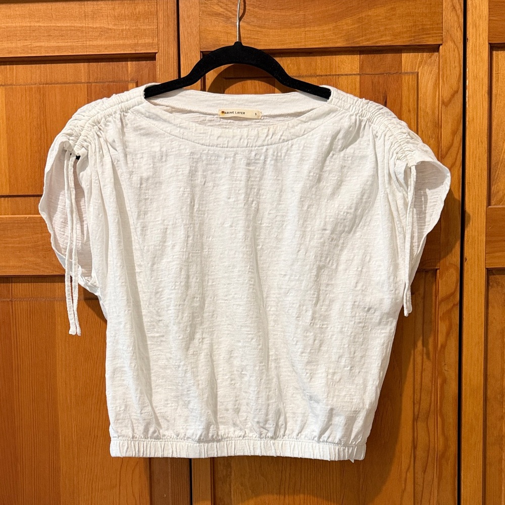Marine Layer White Short Sleeve Gathered Shoulder Tee